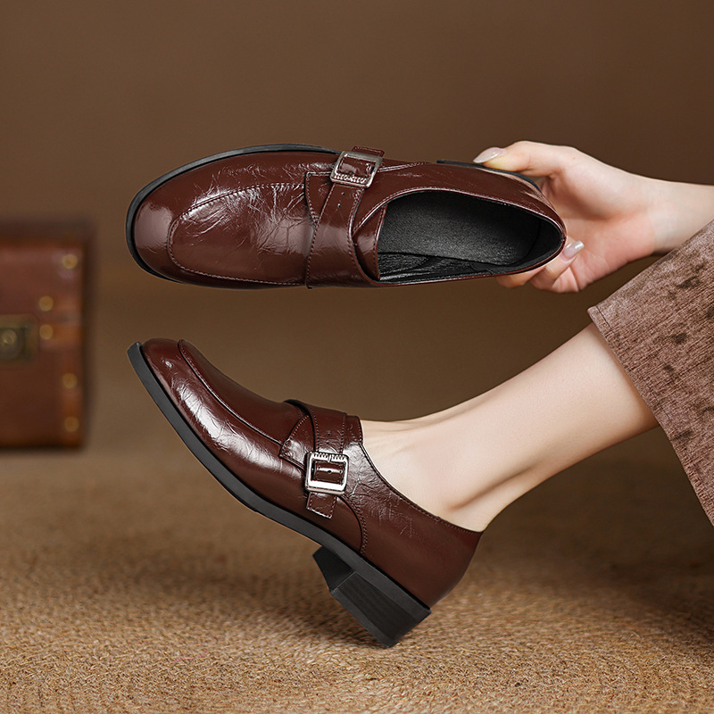 Low Heel Plus Size Buckle Litchi Pattern Shoes foto 5