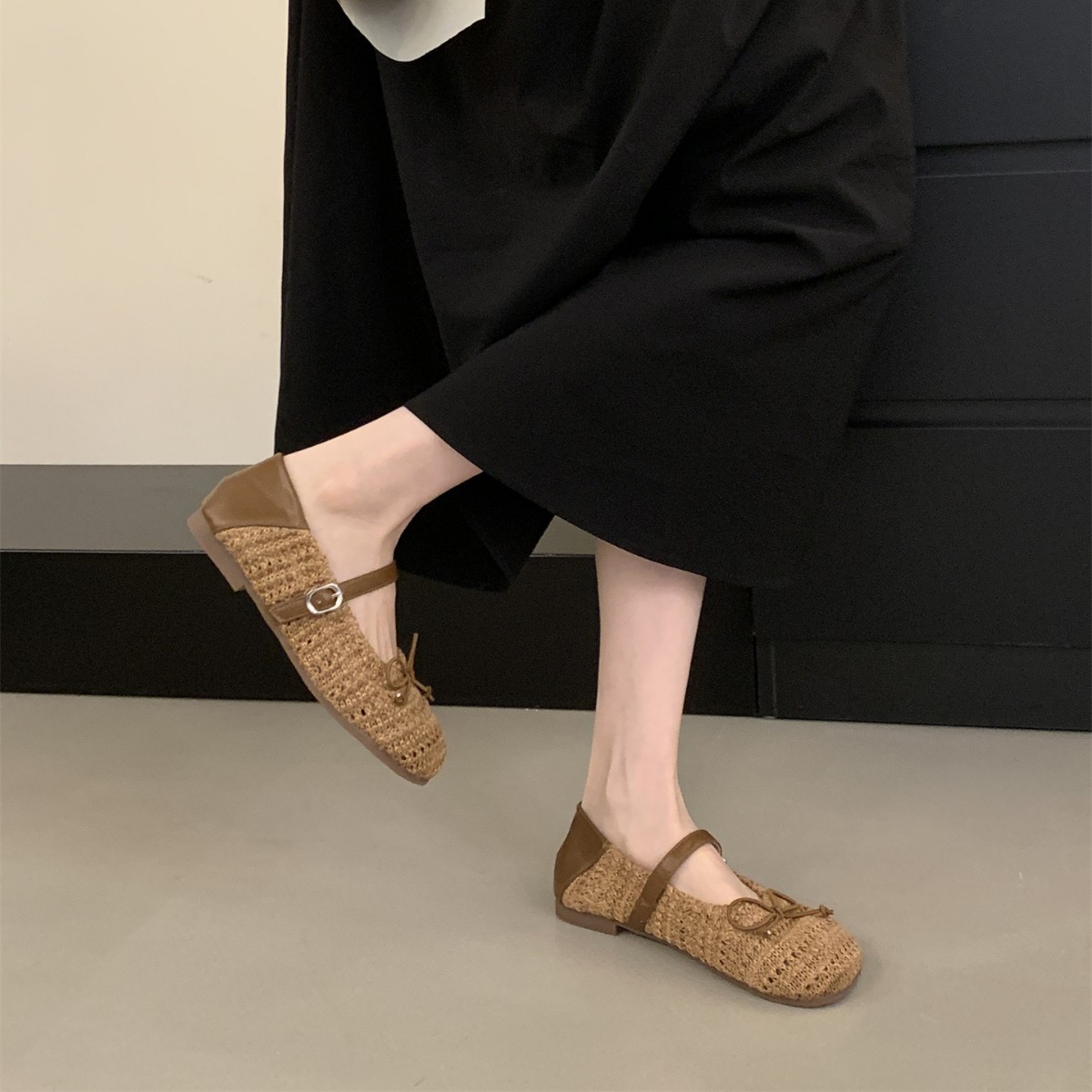 Retro Hollow Breathable Woven Mary Jane Shoes Women foto 3