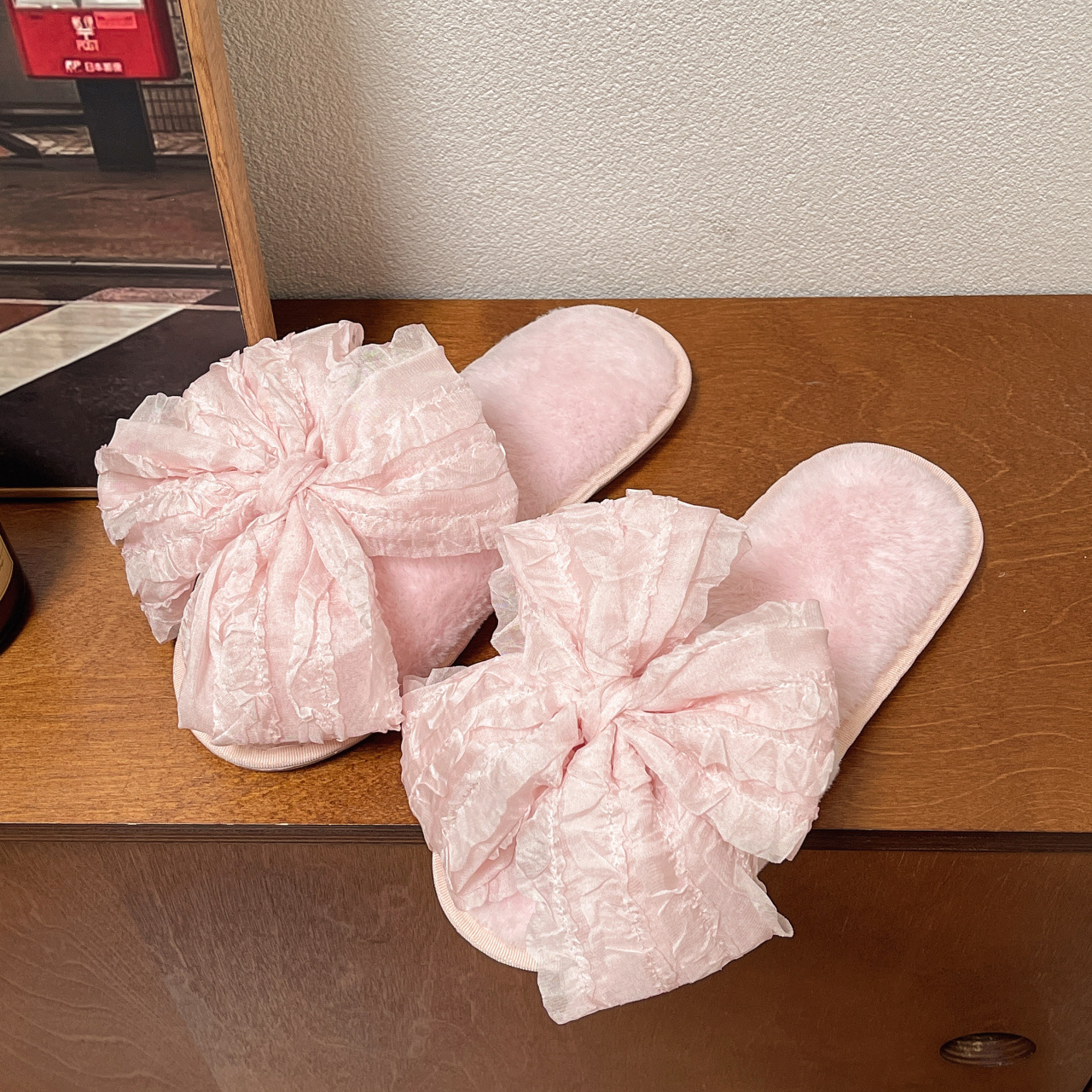 Sweet Style Big Bow Cotton Slippers Fashion Four Seasons Soft Bottom Home Shoes foto 3