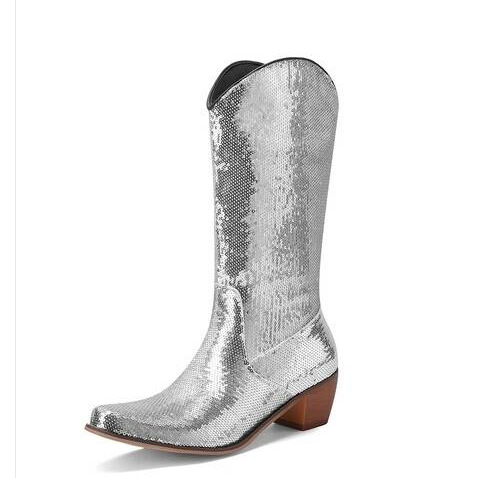 Womens Block-Heel Patent Leather Knee-High Boots foto 5
