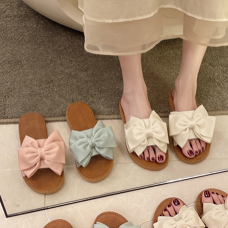 Women's Slip-on Cloth Sandals Summer Soft Bottom Flat Heel Bow foto 4