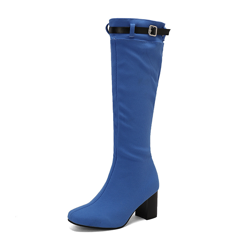 Chunky-heeled Over-the-knee Boots With Color-block Leather Belt Buckle foto 5