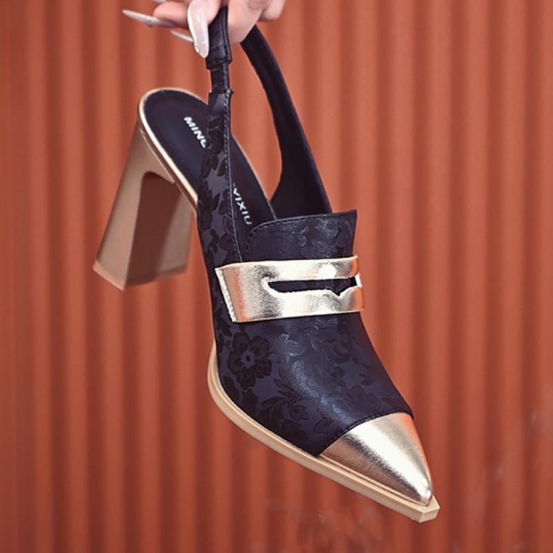 Printed High Heels Chunky Heel Pointed-toe High-cut All-match Strap Sandals foto 3