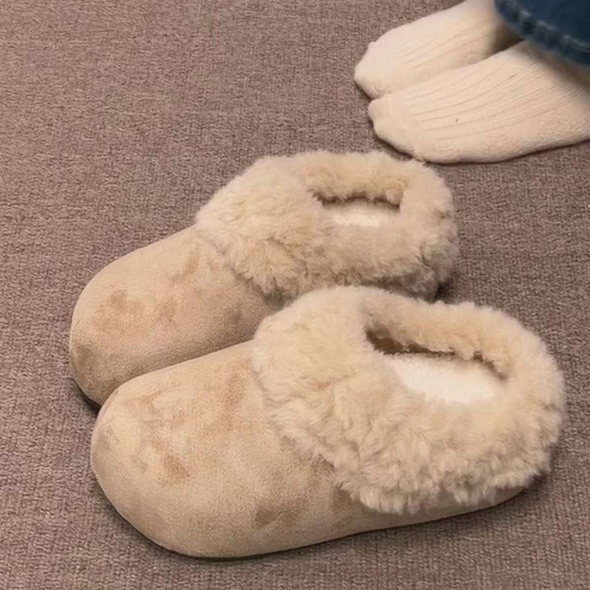 Womens Retro Thick-Soled Fleece-Lined Slippers foto 4