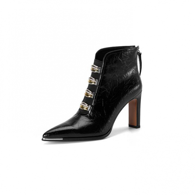 Womens Pointed-toe Chunky-heel Ultra-high Short Boots foto 4