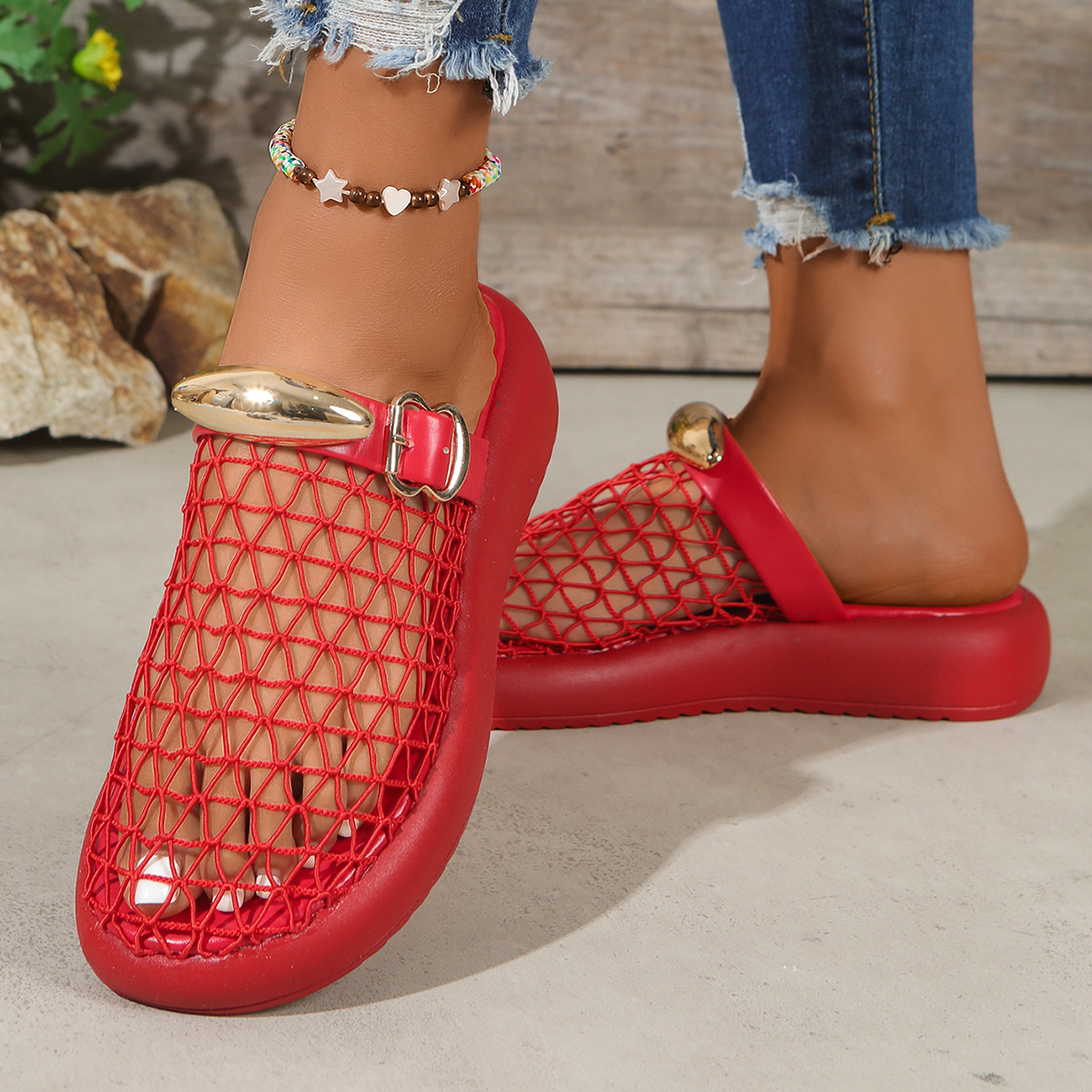 Metal Buckle Strap Closed-Toe Elegant All-Match High-Heel Sandals foto 5