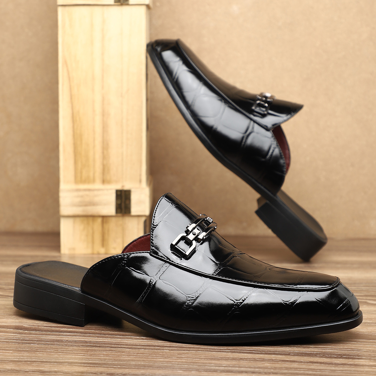 Men's Casual Leather Slippers Without Heel foto 3