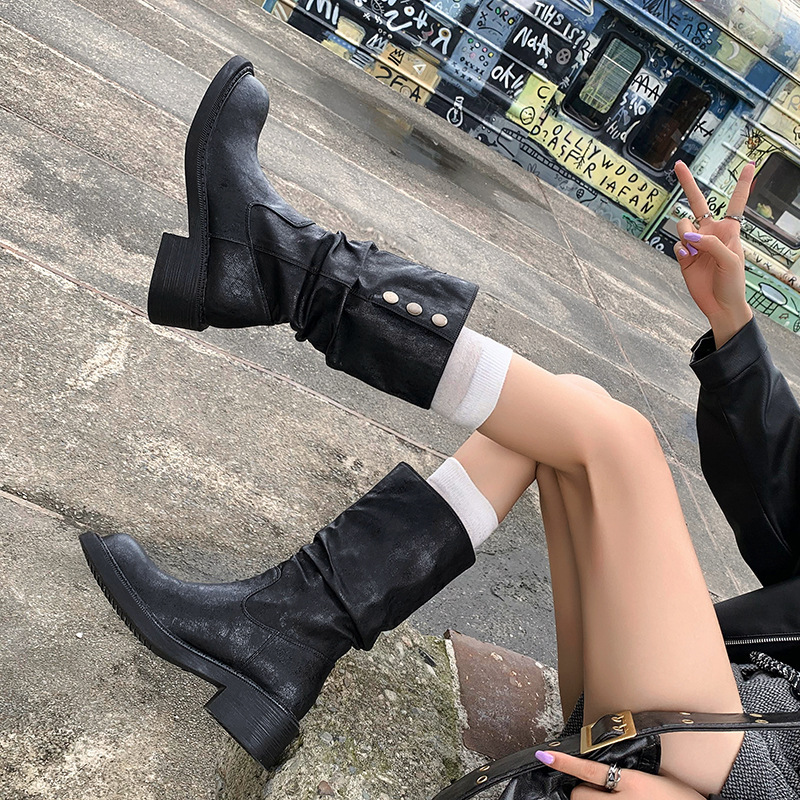 Retro Versatile Western Boots Chunky Heel Boots Mid-calf Long Boots foto 2