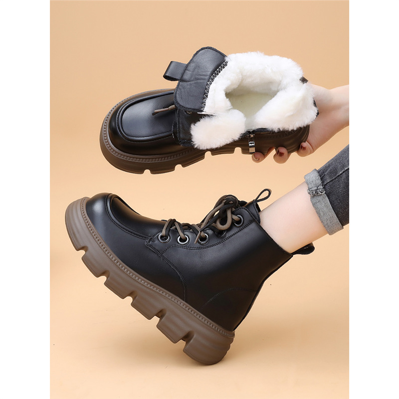 Womens Wool-lined Waterproof Thickened Leather Boots foto 5