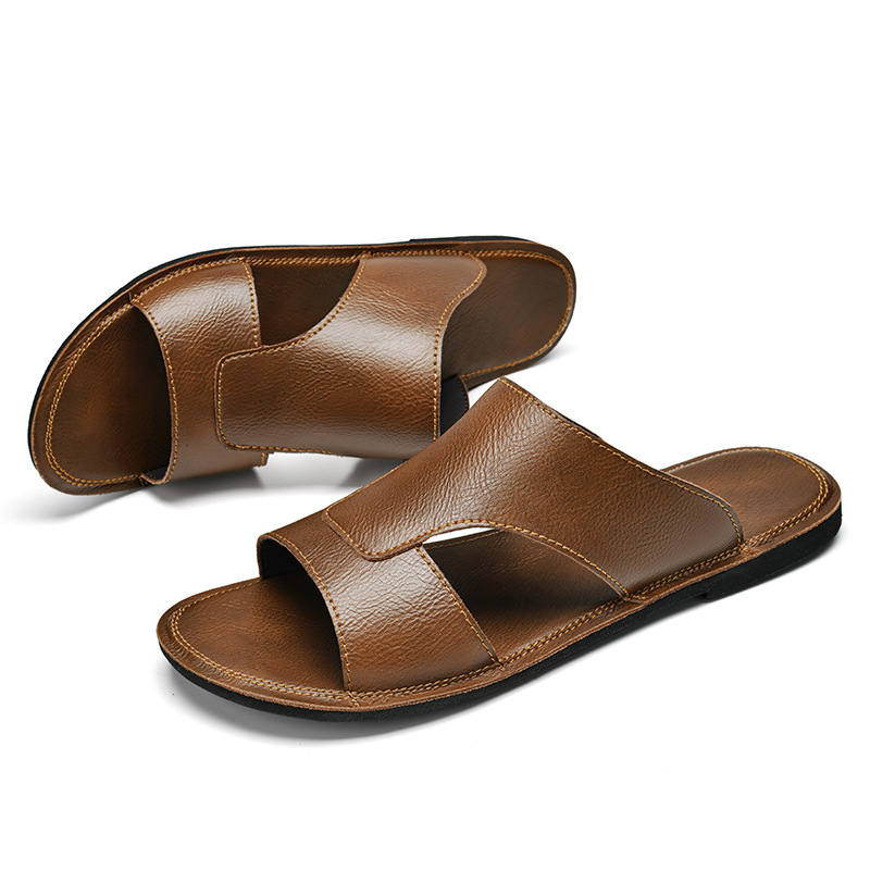 Plus Size Cowhide Slippers Men's Black foto 5