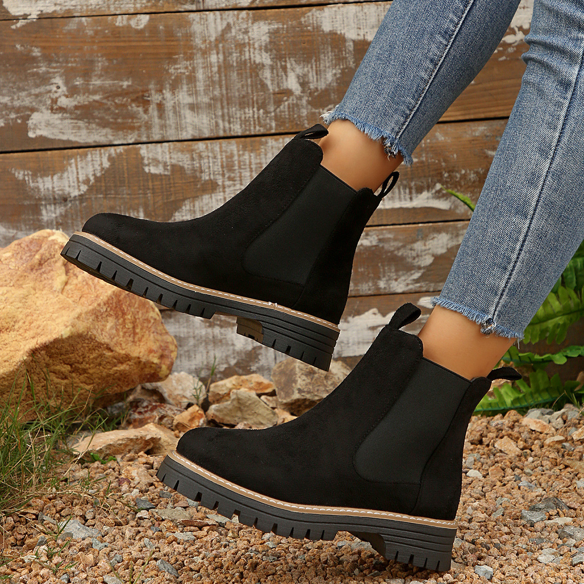 Frosted Mid-ankle Chelsea Bootsstylish, Casual, And Versatile Women's Boots foto 3