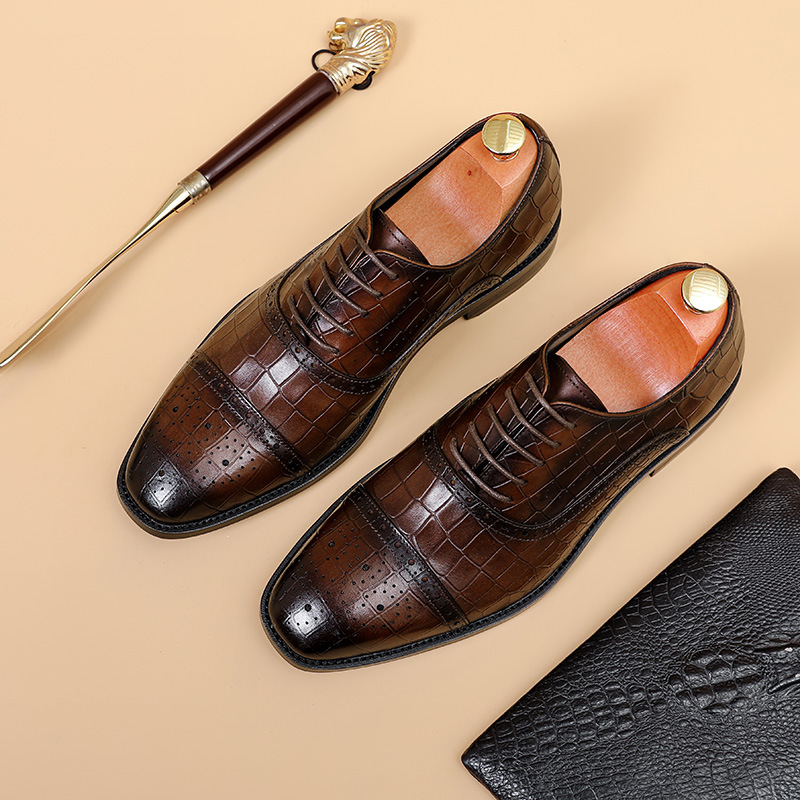 Business Formal Wear Embossed Carved Genuine Leather Oxford Shoes foto 3
