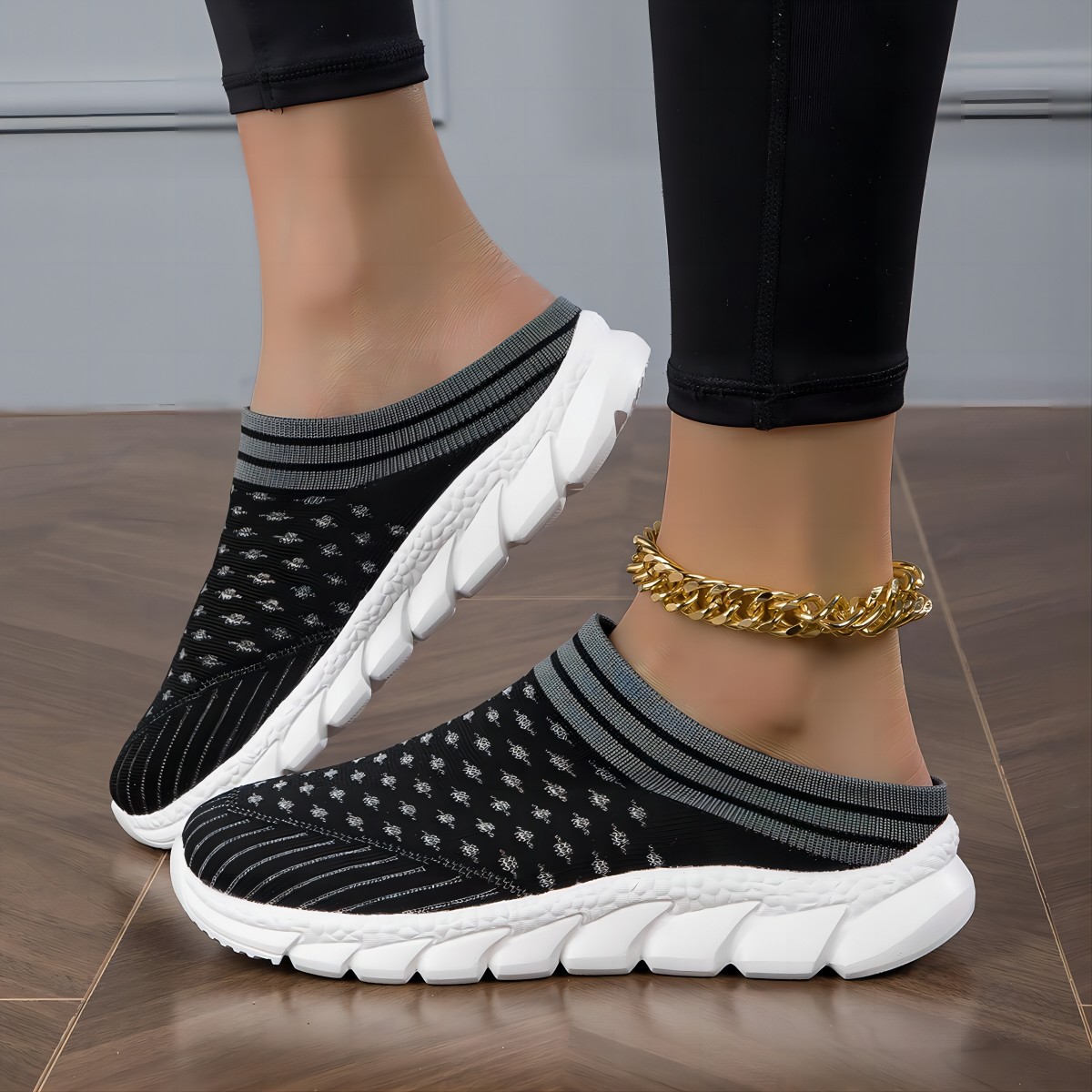 Breathable Flyknit Socks Semi Slipper Women's Shoes Lightweight Casual foto 2