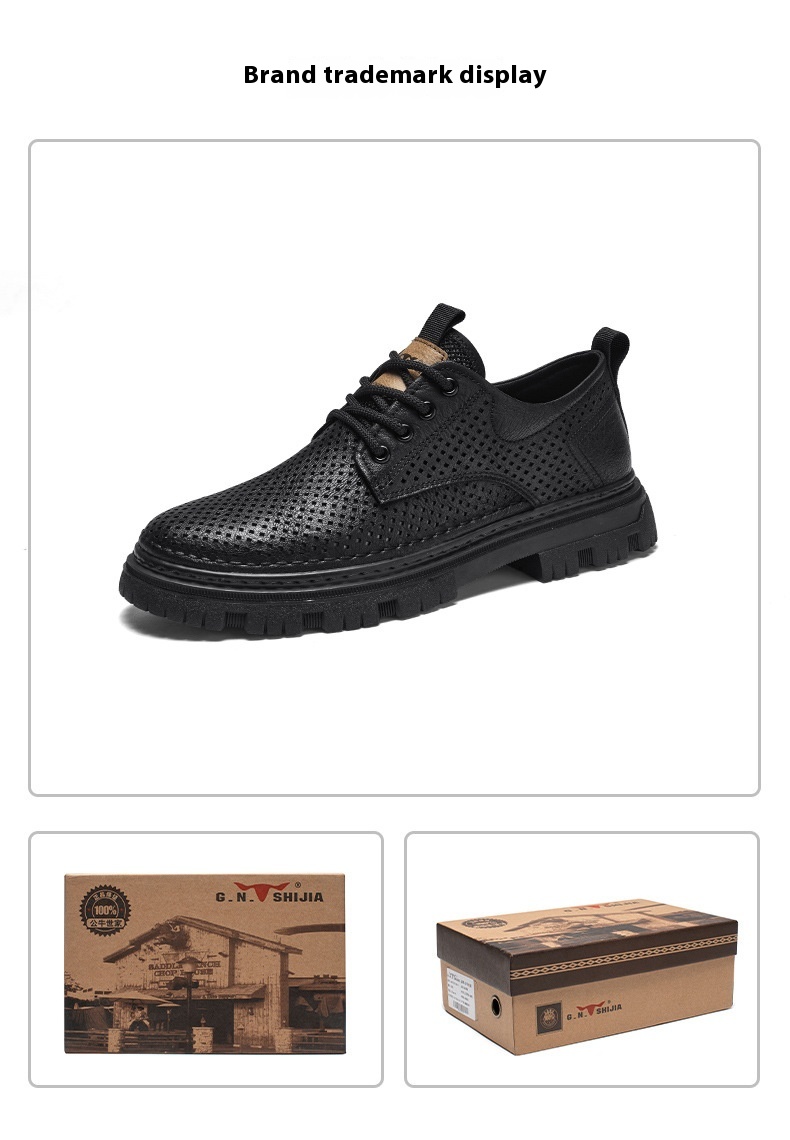Summer Hollow Breathable High-grade Leather Shoes Platform foto 4