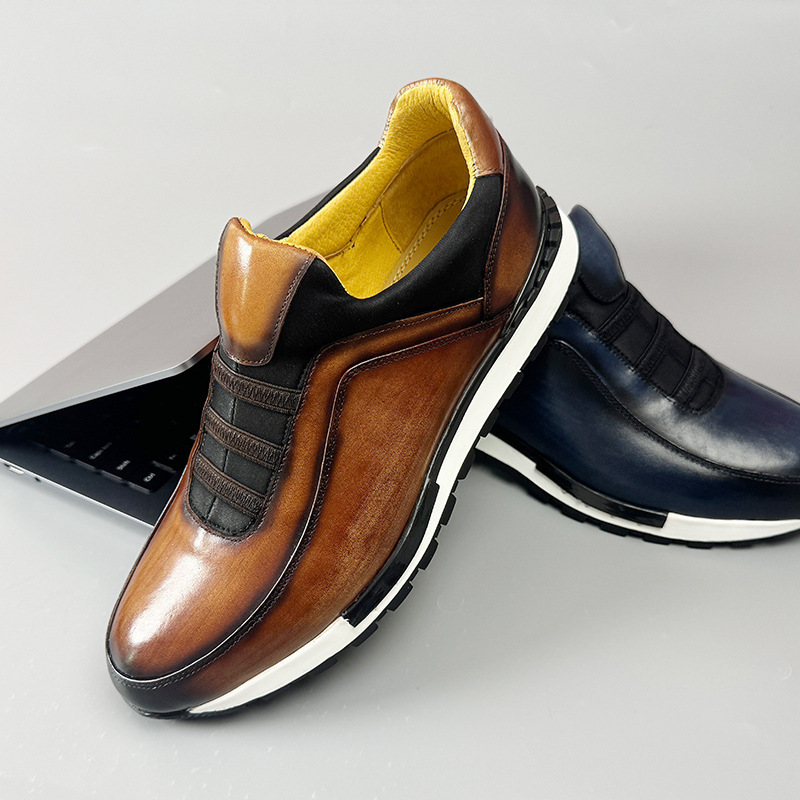 Round Head Genuine Leather Men's Shoes Fashion Casual Sneaker foto 5
