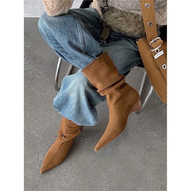 Pointed Toe Chunky Heel Brown Vintage Western Cowboy Boots foto 3