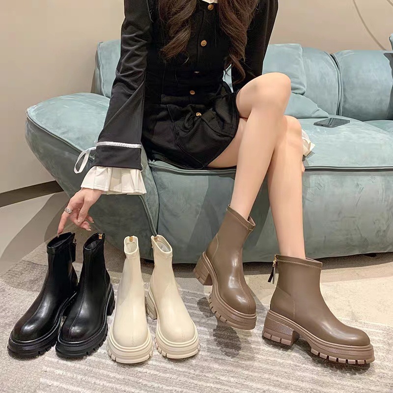 Height-increasing White Platform Thick Sole British Style Ankle Boots foto 4