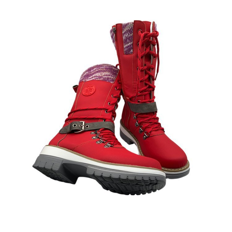 Round-toe Square-heel Leather-buckle Knit-mesh Dr Martens-style Boots foto 3