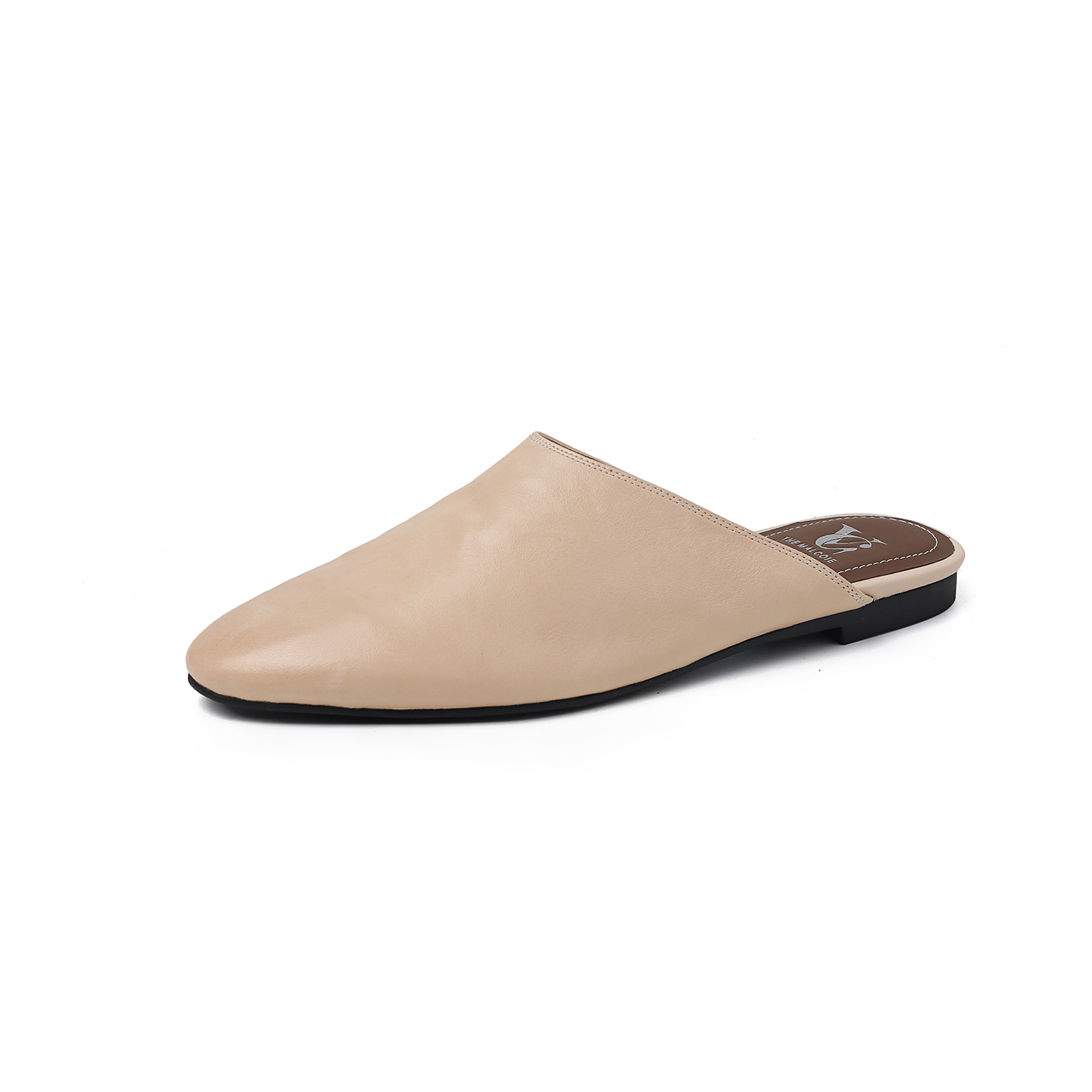 Women's Handmade Full-Grain Washed Leather Mule Slides, Round-Toe Slip-On Flat Shoes foto 5