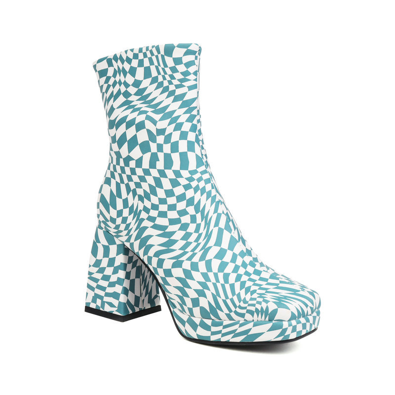 Square Toe Short Tube Women's Boots Printed Fabric foto 5