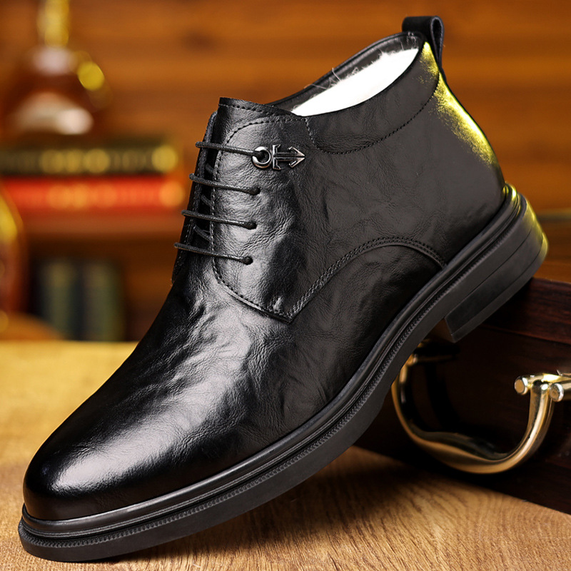 Fleece-lined Extra-thick Insulated High-top Cotton Leather Shoes foto 4
