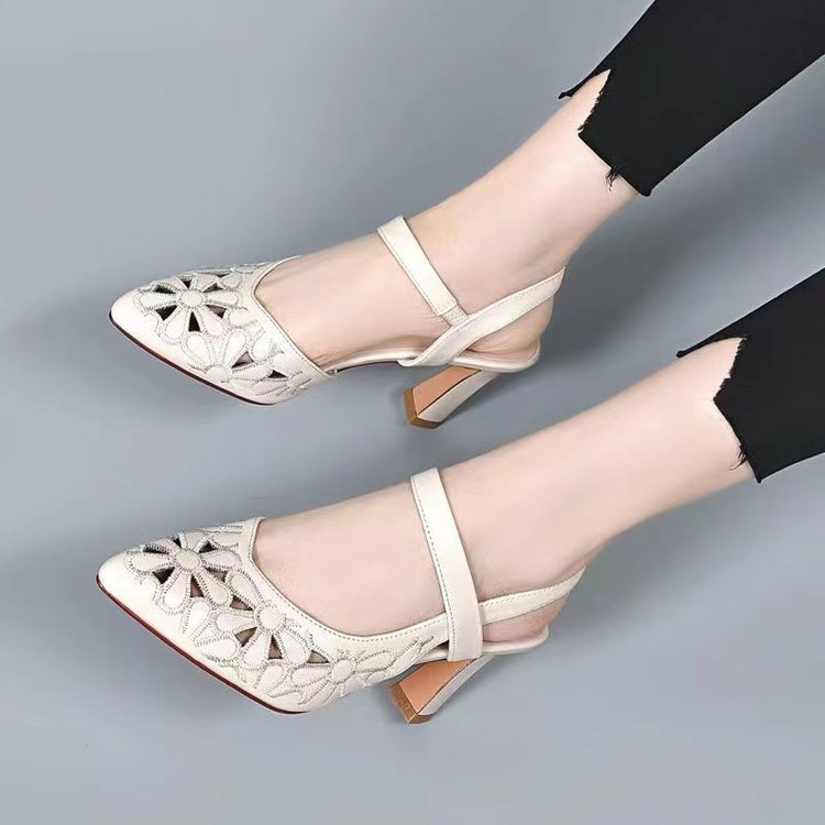 Fashion Pointed Toe Sandals Back Empty Soft Leather Hollowed Toe Box High Heels foto 2