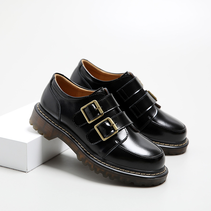 British Big Head Female College Style Retro Double Buckle Pumps foto 2