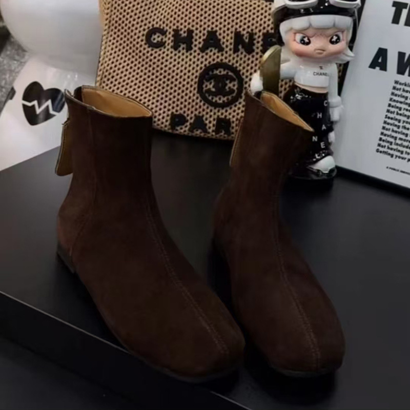 Versatile Retro Round Toe Matte Leather Casual Ankle Boots foto 5