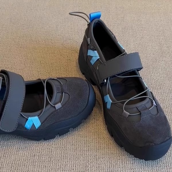Womens Vintage Leather Thick-Soled Low-Top Velcro Mary Jane Shoes foto 5