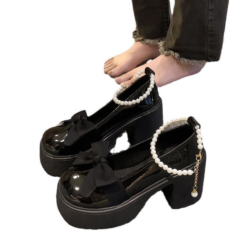 Pearl Bow High-heeled Leather Shoes foto 2