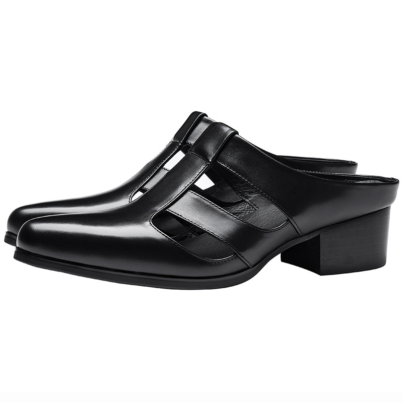 Summer Outer Wear Pointed-toe Authentic Leather Half Slippers Closed Toe Leather Slippers Men foto 3