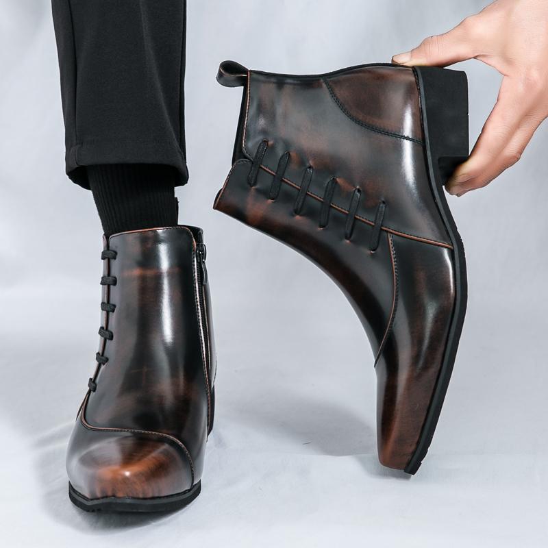 Large Size High-top Shoes Side Zipper Color Matching Leather Shoes Men's British Style foto 2