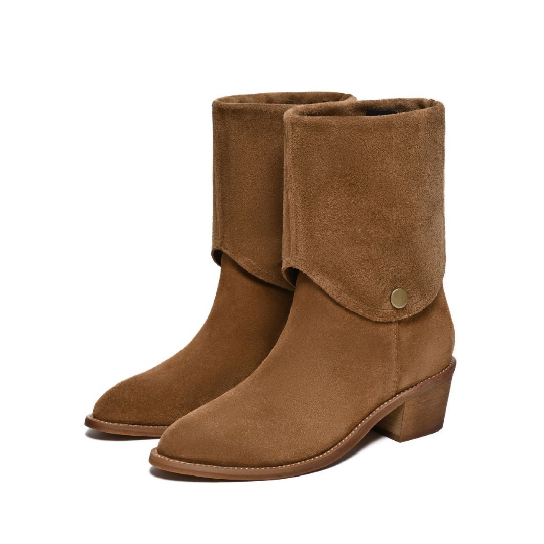 Matte Cowhide Western Denim Pointed-toe Short Tube Boots Fashion Boots Pile Style Boots All-matching foto 5