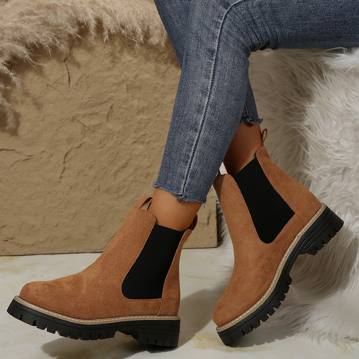 Frosted Mid-ankle Chelsea Bootsstylish, Casual, And Versatile Women's Boots foto 2