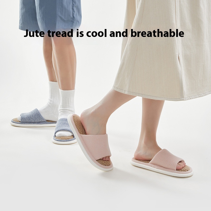 Indoor Wooden Floor Four Seasons Linen Thick Bottom Summer Slippers Women foto 5