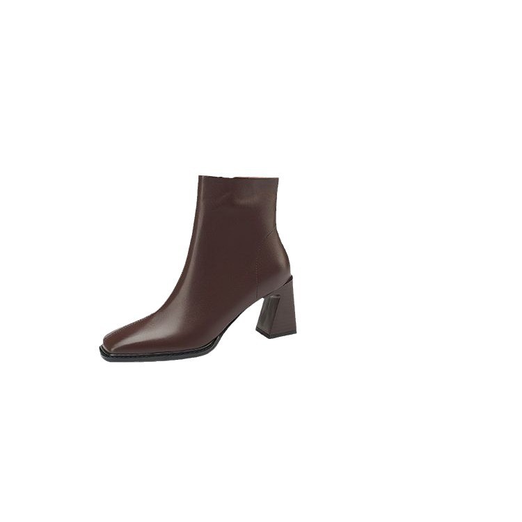 Womens Stylish Short Boots With A Square Toe And Chunky Heel Womens Fashion Boots With A Side Zipper Leather Boots