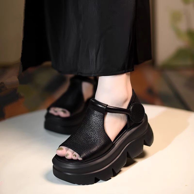 Summer Retro Style Handmade Soft-Soled Minimalist Fish-mouth Womens Sandals foto 3