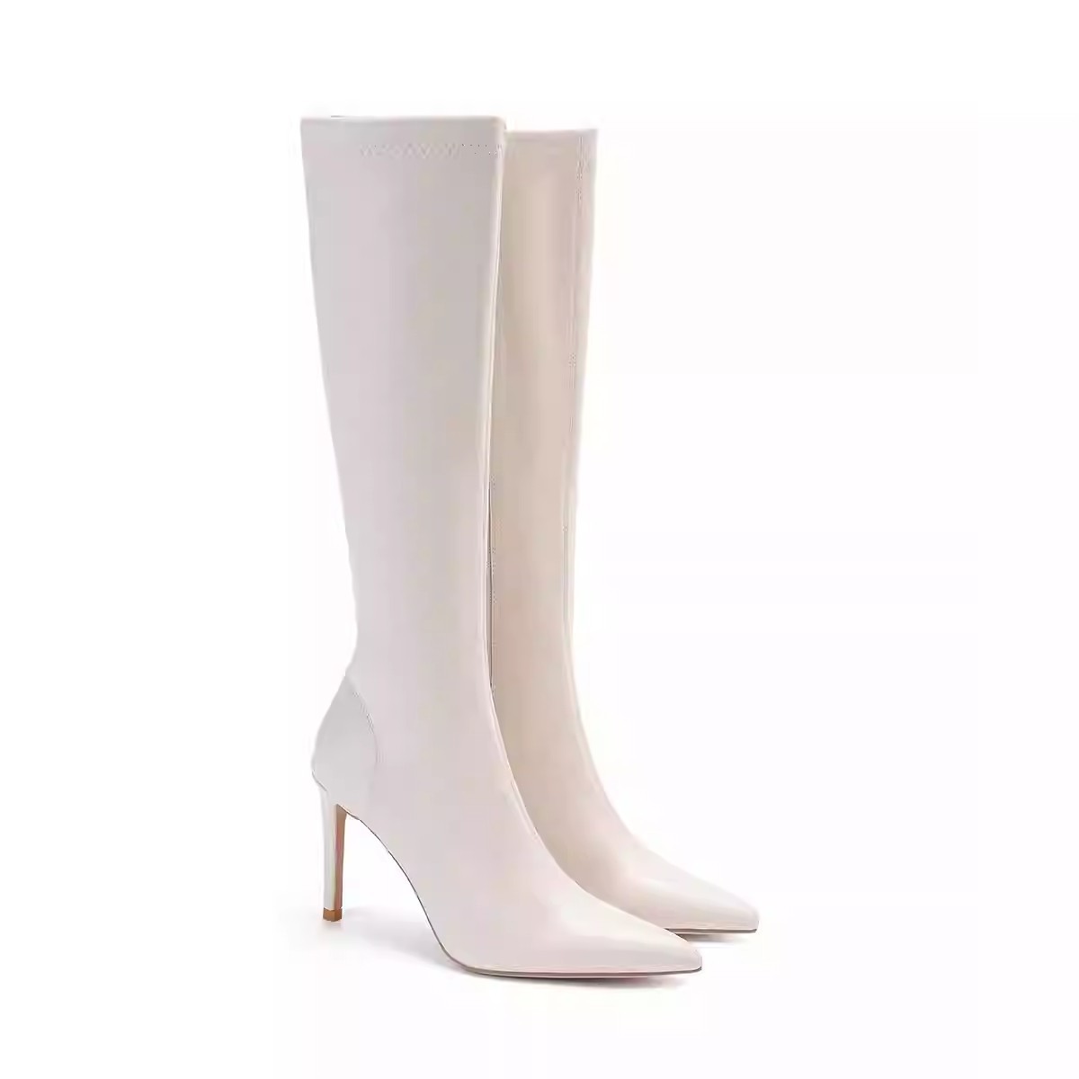 Womens Solid Color Casual White Pointedtoe Overtheknee Boots foto 2