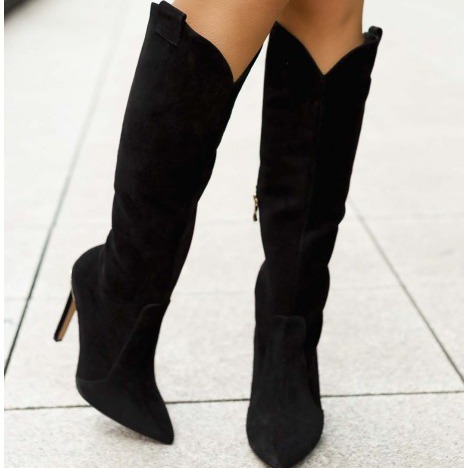 Autumn And Winter Stiletto Pointed High Heel Suede Long Canister Boots foto 5