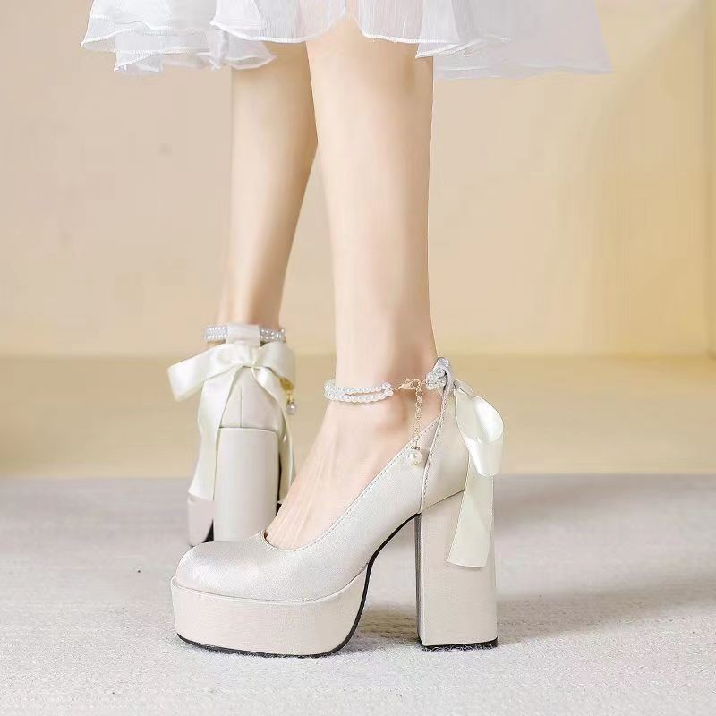 Waterproof Platform Women's Thick Heel Red Wedding Shoes foto 2
