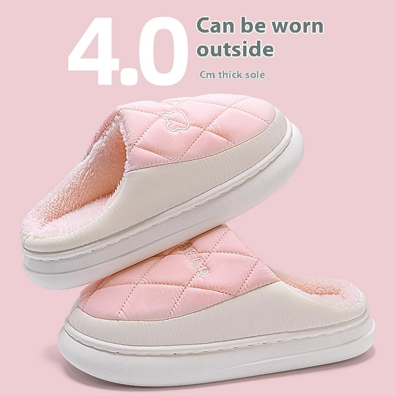 Rhombic Sewing Plush Slippers For Men Winter Warm Non-slip House Shoes Women's Bedroom Floor Home Slipper Couple foto 3