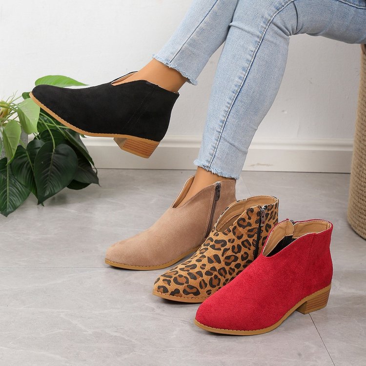 V Cut Chelsea Women's Chunky Heel Pointed Ankle Boots foto 4