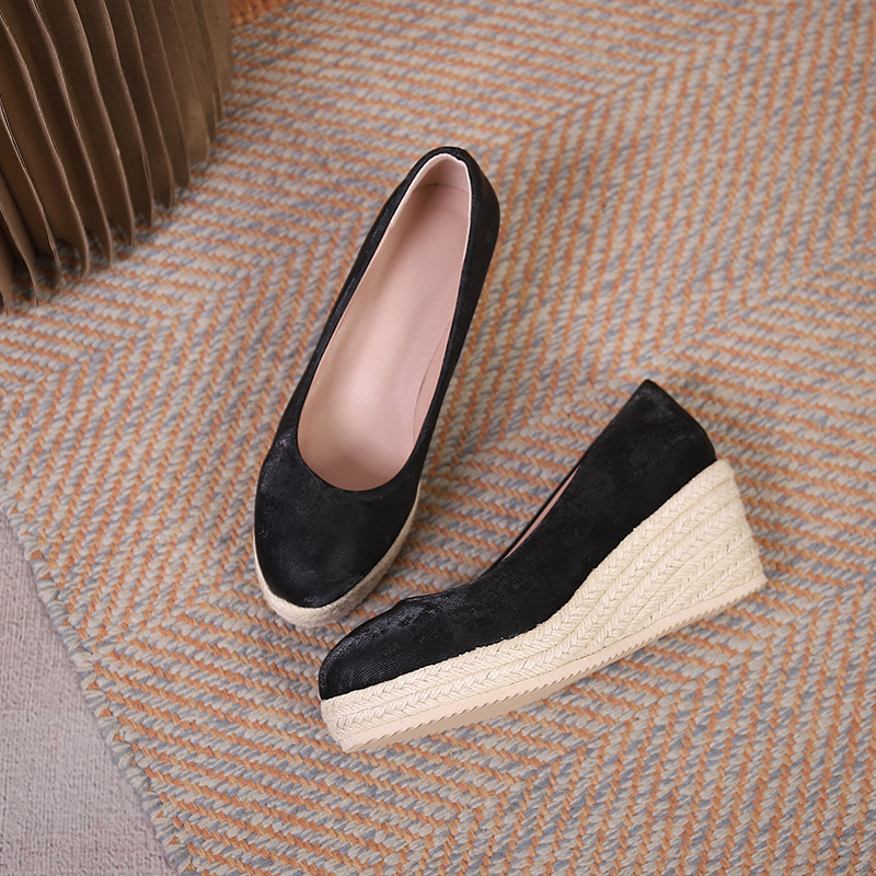 Wedge Thick Bottom Shallow Mouth Comfortable Rope Bottom High Heel Pumps foto 3
