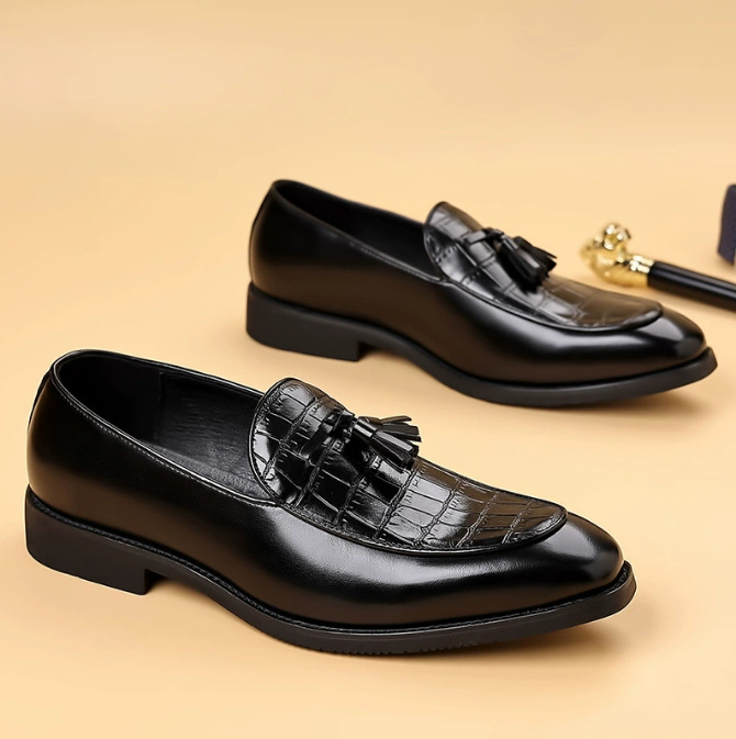 Mens Pointed-Toe British-Style Business-Casual Slip-On Leather Shoes foto 3