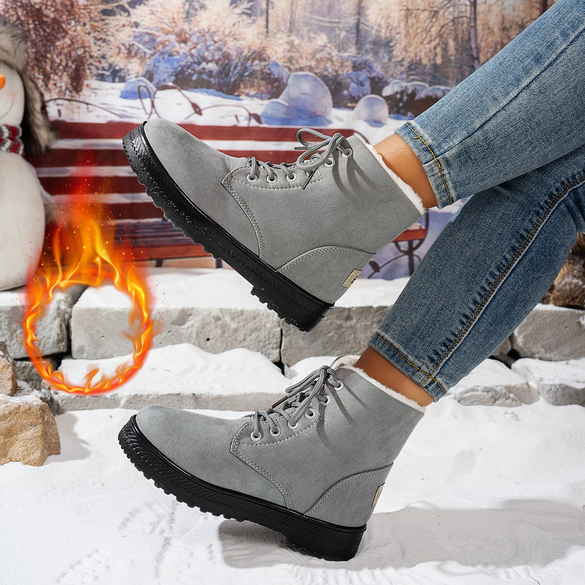 Women's Lightweight Non-slip Lace-up Thickened Warm Snow Boots foto 2