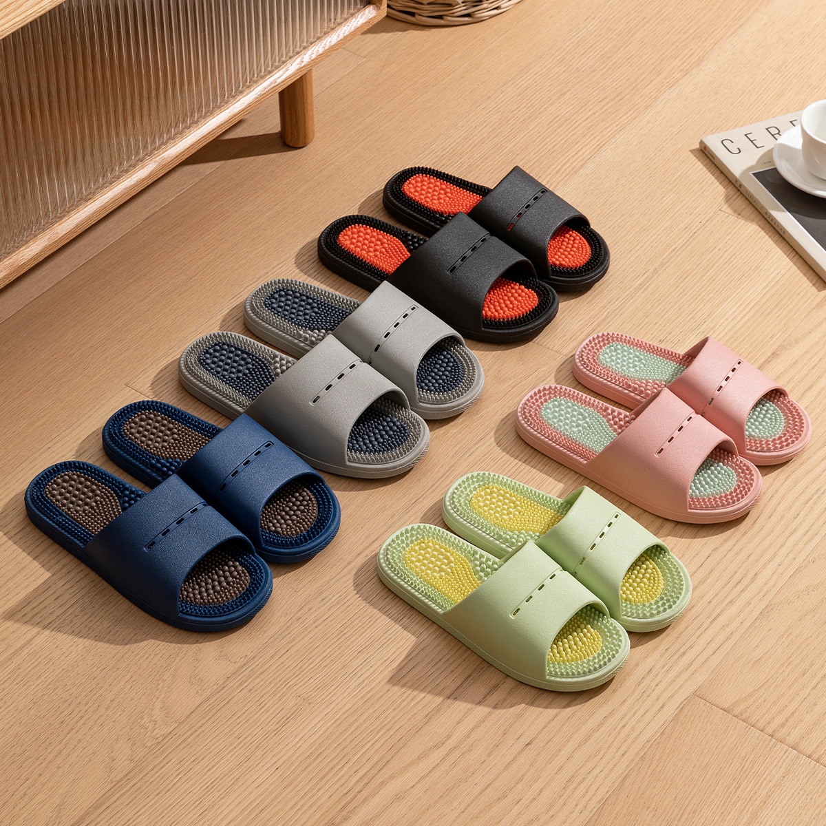 Massage Slippers For Men Summer Indoor Home And Bathroom Use Foot Acupressure Slippers With Non-slip Soles For Men foto 4