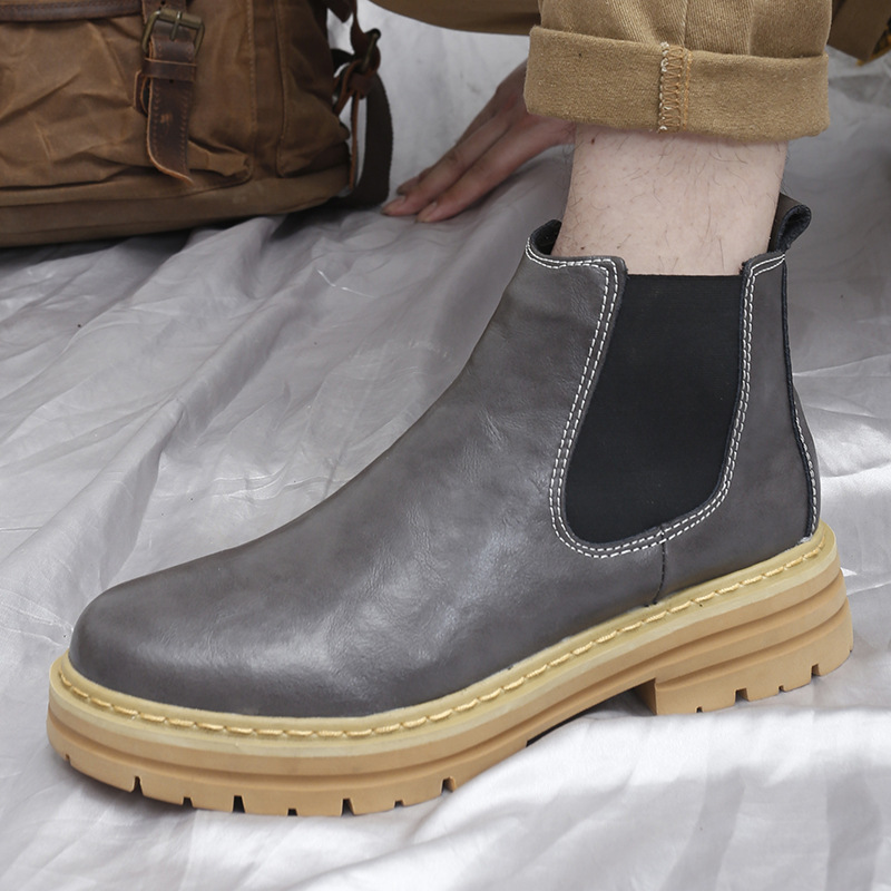 Trendy Thick-soled Work Boots Retro British Style Fleece-lined Men's Boots foto 3