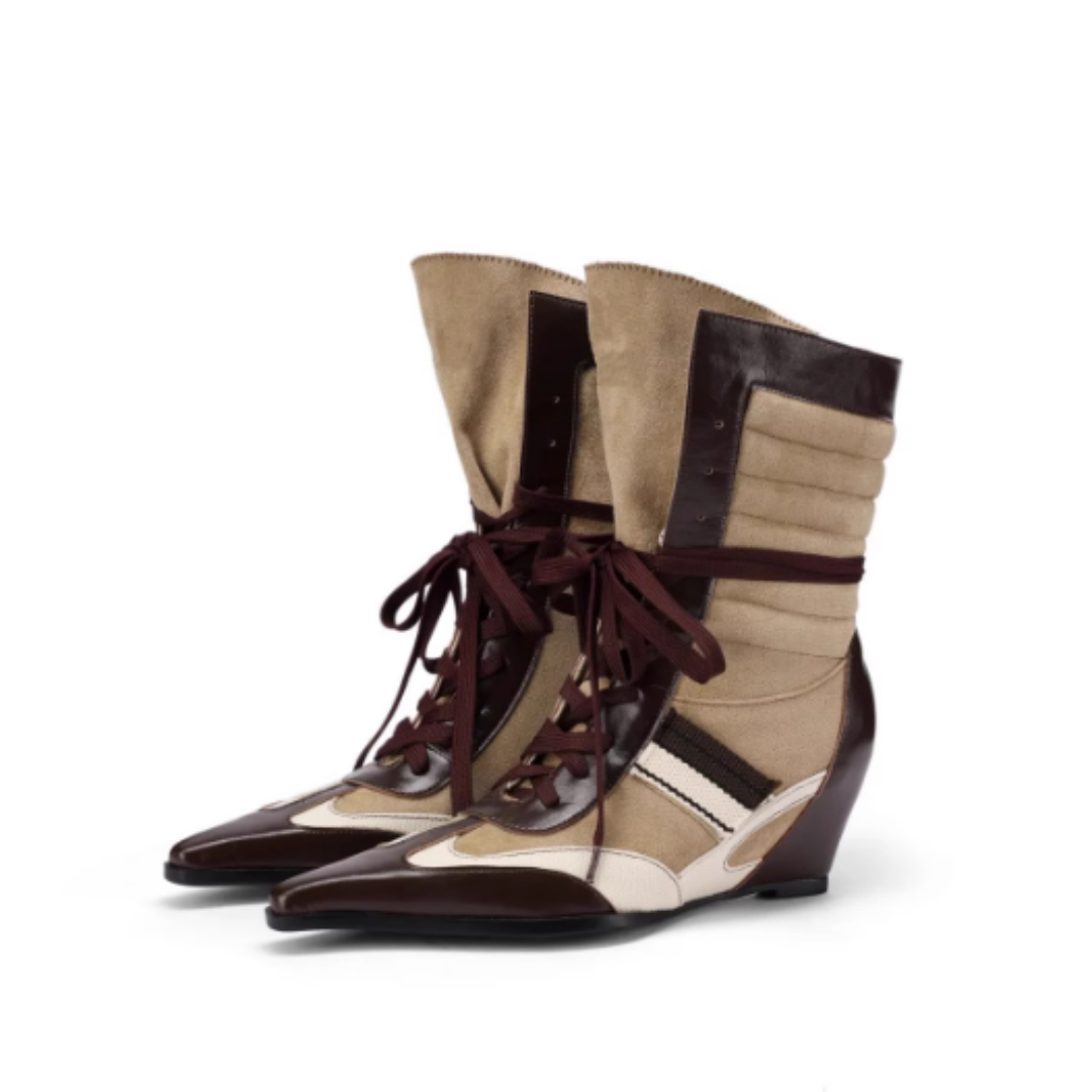 Women's Pointed Toe Retro Colorblock Fashion Ankle Boots foto 2
