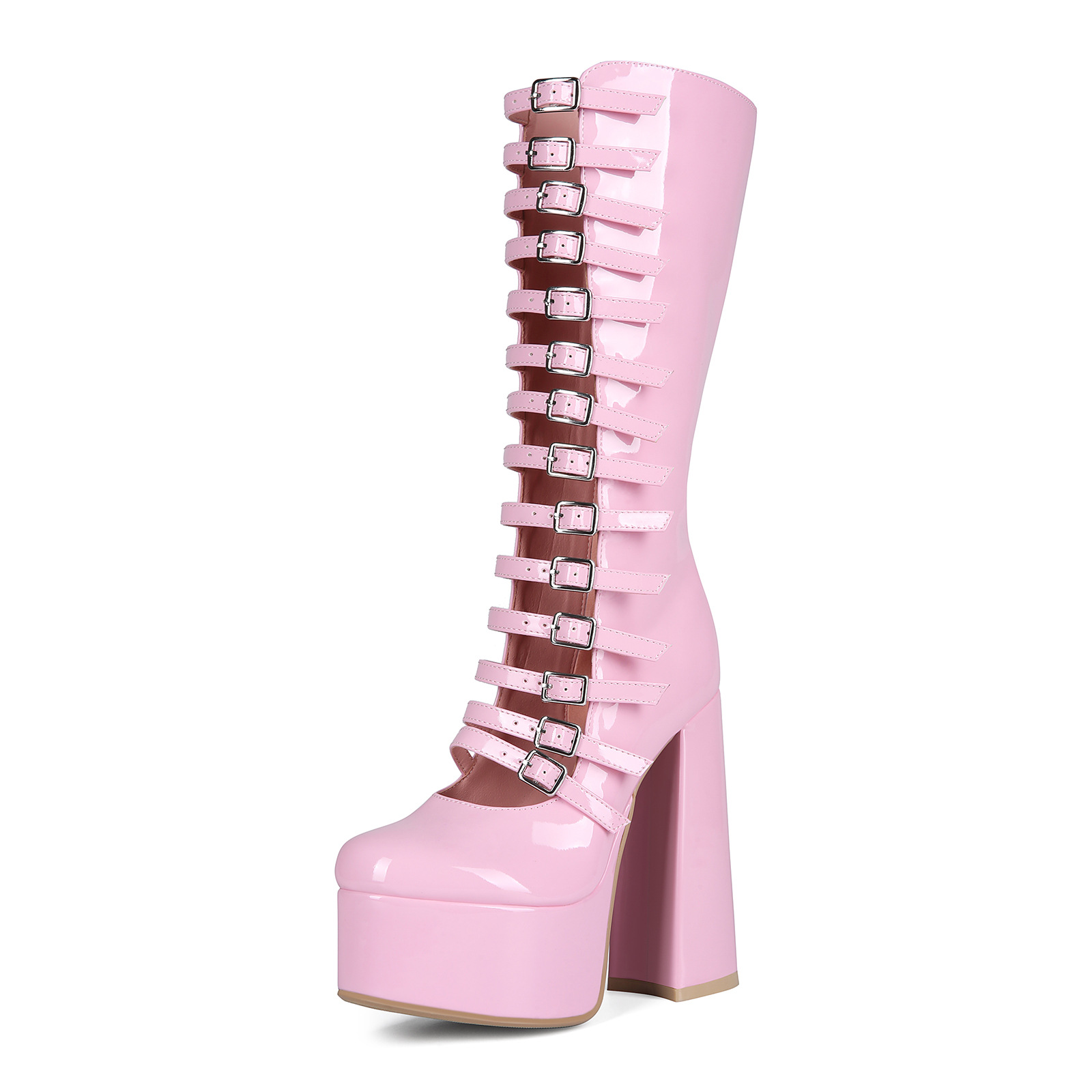 High-heeled Strap-decorated Platform Chunky-heel Plus-size Womens Over-the-knee Sandals foto 3