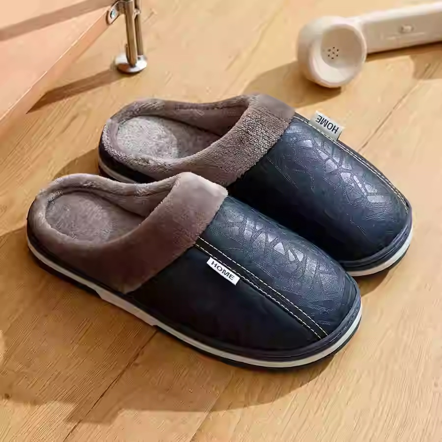 PU Leather Big Sizes Slippers Indoor Waterproof Fur Flat foto 5
